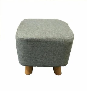 Padded Wooden Footstool Ottoman in Square Round Rectangle in 3 Styles Beige Grey - Picture 1 of 13