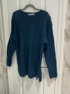 Suéter de punto de cable azulado vintage de los años 80 para mujer talla mediana - Imagen 1 de 9