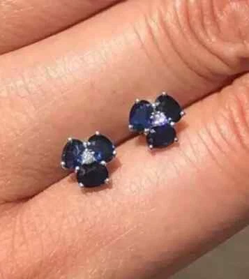 1Ct Oval Cut Lab Created Blue Sapphire Women Stud Earrings 14K White Gold Plated - Image 1 of 4