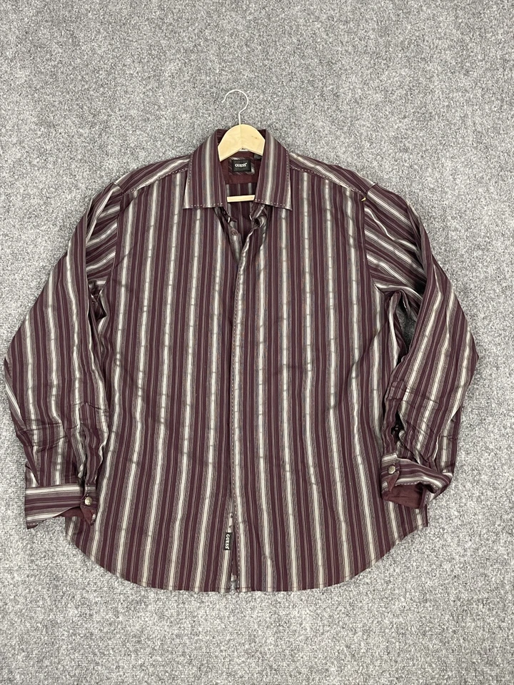 Guess Shirt Mens Extra Large Button Up Striped Red Vintage Long Sleeve  N232 - Image 1 of 4