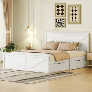 Massivholzbett Doppelbett 160x200 cm Bettgestell mit Schubladen Lattenrost Weiß - Bild 1 von 11