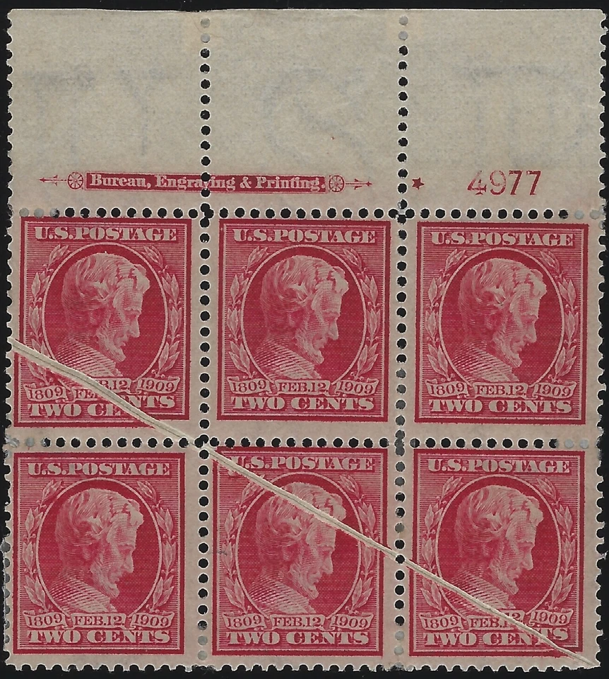 U.S. # 367 - Plate # Block of 6 - w/ Major Pre Print Paper Fold - MH     (D-113) - Image 1 of 2