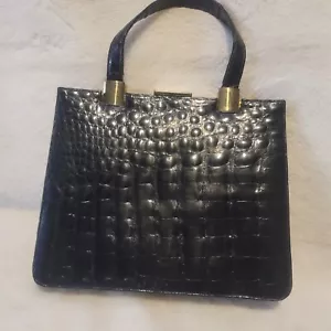 Vintage Bellestone Black Alligator 1950's Style Handbag Purse - Brass Hardware - Picture 1 of 9