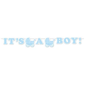 It's a Boy Gingham Ribbon Party Banner - Baby Shower Party Supplies - Picture 1 of 1