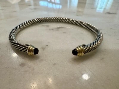 David Yurman Cable Kids Bracelet Sterling Silver And 14k Yellow Gold And Garnets - Image 1 of 4