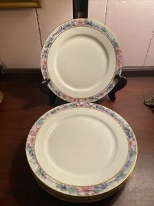Haviland Frankreich Wildrose Blumenmuster rosa lila Lunchteller goldener Borte 5er Set - Bild 1 von 7