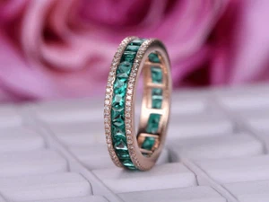 2.5Ct Lab-Created Emerald Wedding Band Full Eternity REAL 9ct SOLID Rose Gold - Picture 1 of 7