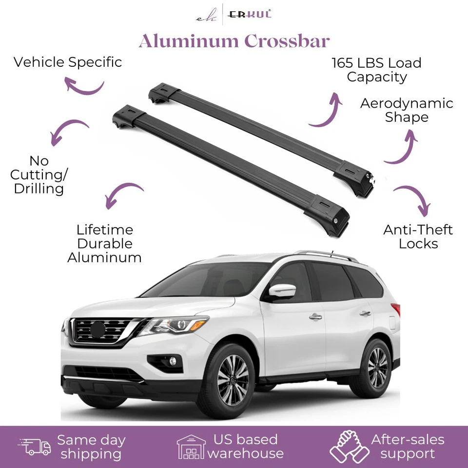 2 Piece Lockable Roof Rack Cross Bars Fit Nissan Pathfinder 2013-2020 -Black - Image 1 of 4