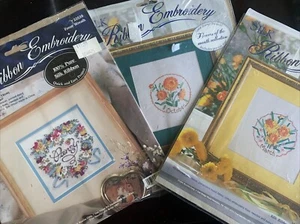 3 Silk Ribbon Embroidery Floral Kits Unworked Pansies Daffodils Marigilds - Imagen 1 de 12
