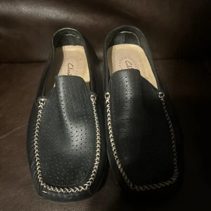 Clarks Moccasins Loafers Shoes Mens Size 9 Black Leather Casual Slip On - Picture 1 of 11