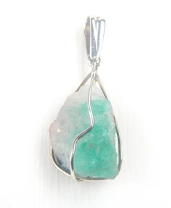 Colombian Emerald Natural Raw Crystal Pendant 18.00 Cts Silver 950 Muzo Mines - Picture 1 of 15