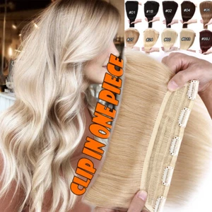 THICK One Piece Clip In Human Remy Hair Extensions Full Head Weft Blond Balayage - Picture 1 of 31