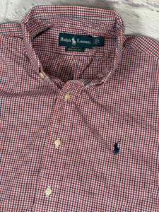 Ralph Lauren Herren Rot Blau Kariert Custom Fit Langarm Button Down Hemd Gr. L - Bild 1 von 9