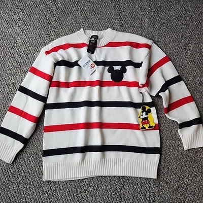 Disney Forever 21 Mickey Mouse Women's Sweater Size Small Striped White Red - Image 1 of 4