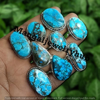 Anillos de piedras preciosas turquesa azul chapados en plata de ley 925 lote al por mayor joyas Foto 1 de 4