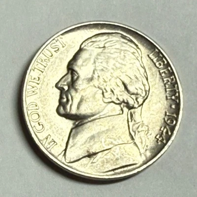 1944-P Jefferson 35% SILVER WAR-TIME NICKEL. Satin white choice BU. #q3 - Image 1 of 2