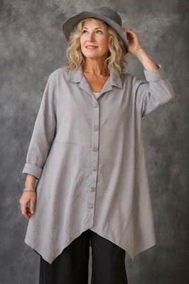 Blusa túnica Habitat Clothes to Live In XL artística Lagenlook gris botón negro Foto 1 de 4