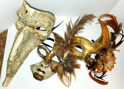 Лот из 3 венецианских масок Марди Гра / маскарада для вечеринки с ручной росписью - Изображение 1 из 4