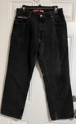 VTG Tommy Hilfiger Black Faded Denim Loose Fit Jeans Y2K Streetwear Men’s 31x28 - Image 1 of 4