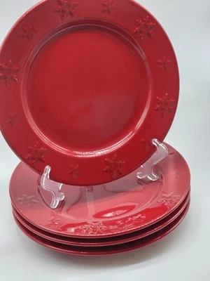 Juego de 4 platos de gres para ensalada en relieve copo de nieve rojo Burchwood Chalet 8" Foto 1 de 4