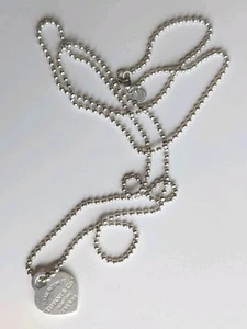 Tiffany & Co. Sterling Silver Bead Necklace with Heart Tag Pendant - 34" - Picture 1 of 12