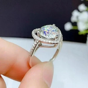 2Ct Round Lab Created DiamondWomen Promise Heart Gift Ring 14k White Gold Plated - Picture 1 of 9