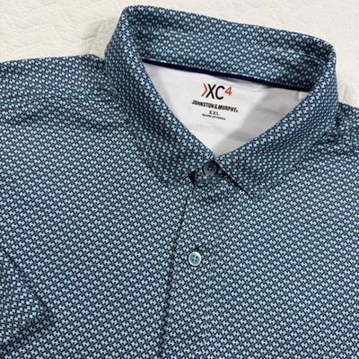 Johnston Murphy XC4 Mens XXL Blue Geometric Print Short Sleeve Button Up Shirt - Image 1 of 4