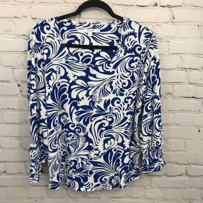Chicos Top Mujer Extra Grande 3 Azul Floral Pullover Manga Larga Informal Foto 1 de 4