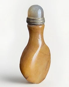 Vtg Chinese Banded Agate Snuff Bottle Brown Bronze Honey Calcite Small 3” - Picture 1 of 13