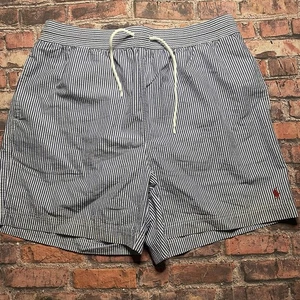 Polo Ralph Lauren Herren Gr. L Badeshorts Orange Pony Seersucker Blau 5,5" in - Bild 1 von 9