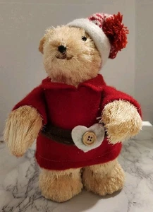 Statuina pennello bottiglia cartapesta orso di Natale rosso Babbo Natale vestito cintura cuore - Foto 1 di 13