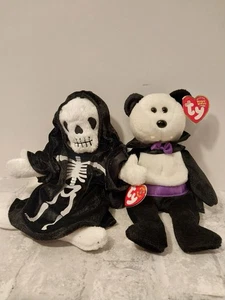 Ty Beanie Baby Halloween Plüsch x2 Creepers Skelett + Graf Dracula - Bild 1 von 10