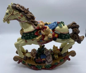 Kirkland's Rocking Horse Cedar Creek Resin Christmas Teddy Bear Multicolor 32013 - Picture 1 of 11