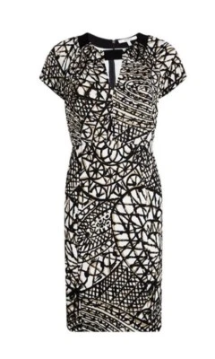 $885 Nuevo Max Mara 38 EE. UU. 4 Vainas Vestido Jersey Tejido Geo Midi Negro Elastizado Blanco Foto 1 de 4