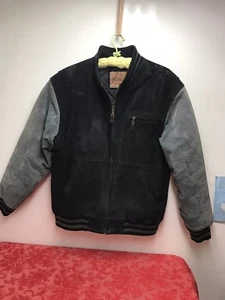 Bomber leather jacket Windbreaker Brand Large Men’s 2 Tone Black/Gray - Picture 1 of 12