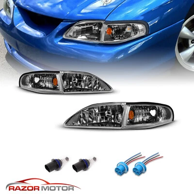 1994-1998 Ford Mustang GT SVT Gun Metal Replacement Headlights + Turn Signal Set Foto 1 de 4