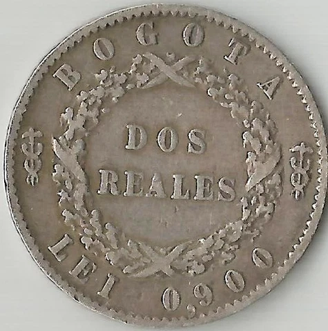 1850 Dos Reales - República De La Nueva Granada - Colombia Silver Coin # 4 Cover