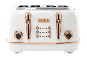 Haden Heritage 4 Slice Wide Slot Stainless Steel Toaster, Ivory & Copper - Picture 1 of 12