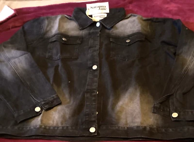 Savannah Jane fringe denim jacket charcoal 1X - Image 1 of 4