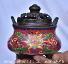 4.8" Marked Chinese Bronze Cloisonne Enamel Dynasty Flower incense burner