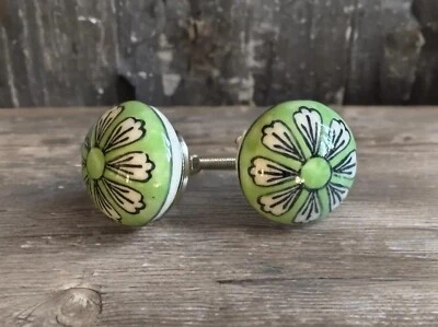 Green and white knobs green ceramic cabinet knobs drawer knobs wardrobe handles - Image 1 of 4