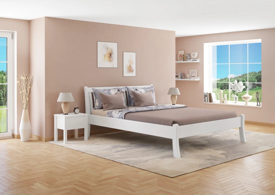 Cama de invitados cama doble cama de madera auténtica 160x200 borde alto pino blanco macizo - Imagen 1 de 1