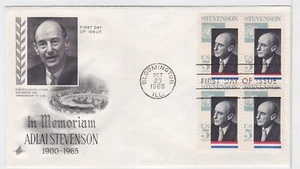 TurtlesTradingPost- Adlai Stevenson #1275- 1965- FDC Artcraft Block of 4 - Picture 1 of 1