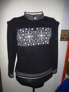 CHRISTOPHER & BANKS 1/4 ZIP PULLOVER SWEATER~BLACK/IVORY~SMALL~COTTON BLEND~EUC - Picture 1 of 11