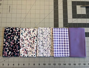 Violet Floral Fat Quarter Fabric Bundle / 5 Pieces / 18” x 21” / 100% Cotton / - Picture 1 of 1