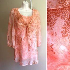 NYC Design Co Fairy Shirt Womens 1X Plus Silk Crepe Chiffon 3/4 Sleeve Peach - Picture 1 of 7