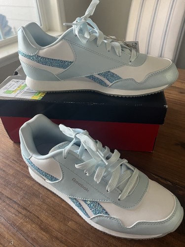 Scarpe da ginnastica scuola Reebok Royal Classic Jog grandi bambini ragazze bianco verde acqua taglia 6