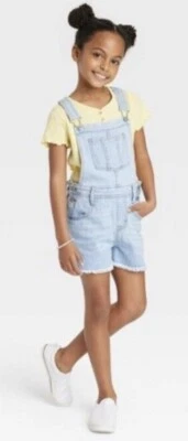 Cat & Jack Girls Denim Light Wash Blue Short Overalls Rompers Size XXL (18) - Image 1 of 4