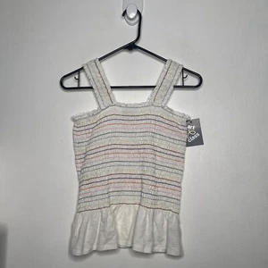 Art Class Smocked Tank Top Girls Xl 14-16 Cream Ruffle Hem Rainbow Stripe - Picture 1 of 5