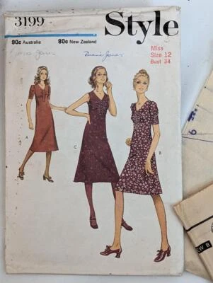 Vintage Style Sewing Pattern 3199 1971  Dress in 2 Length Size 12 Bust 34  cut - Image 1 of 2